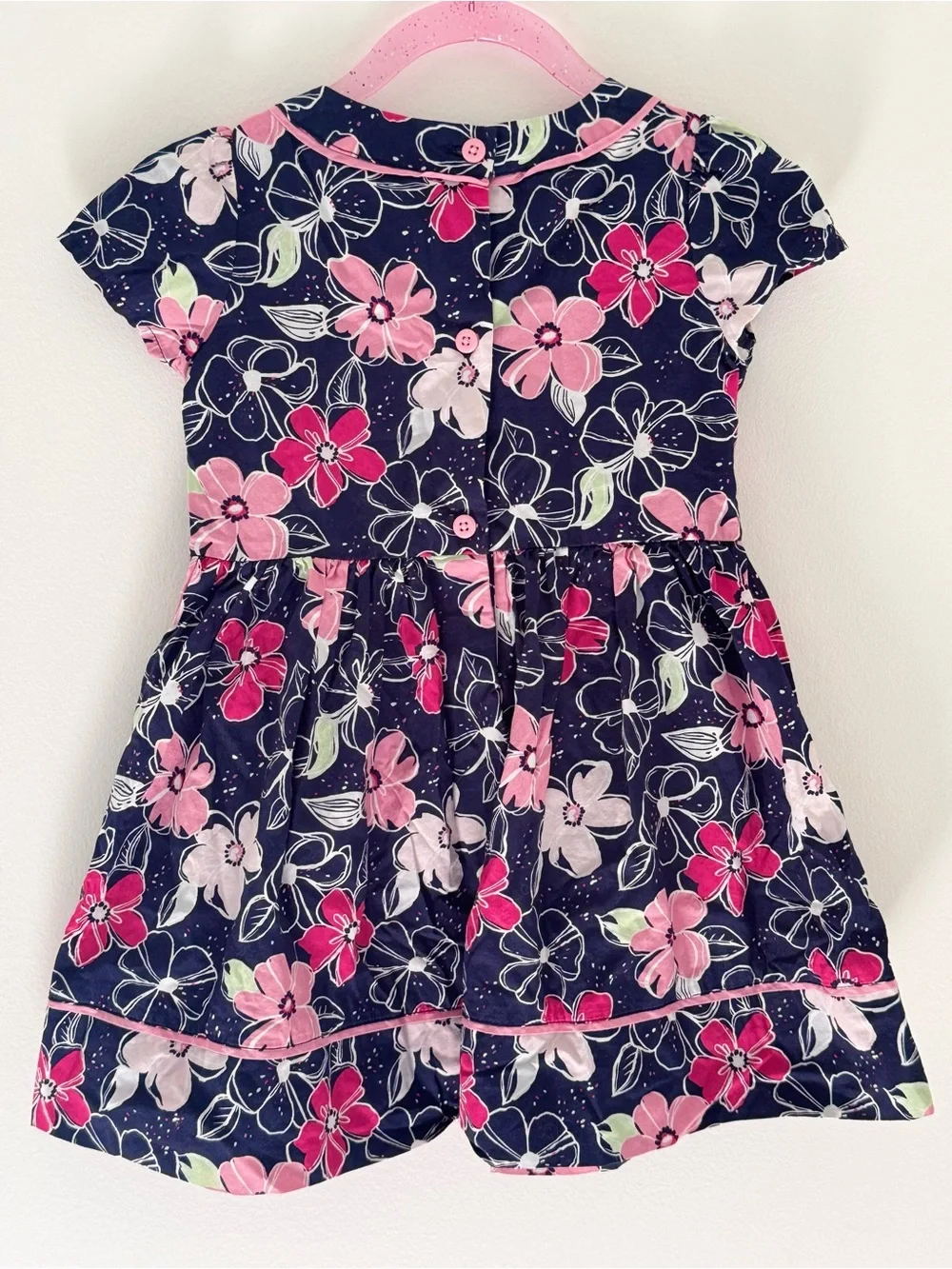 NWOT Gymboree Navy Pink Floral Party Dress Toddler Girl Cap Sleeve 3T